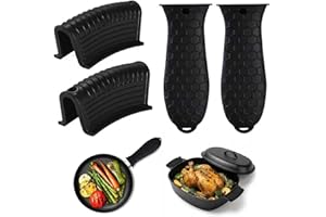 4 Pieces Silicone Hot Handle Holder Sleeve Set - Heat Resistant Material Pot Handle Holders, Non-Slip Pot Sleeve for Cast Iro