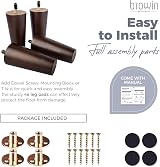 Btowin 6 Inch Solid Wood Furniture Legs 4Pcs Walnut with Threaded M8 Bolts view 4