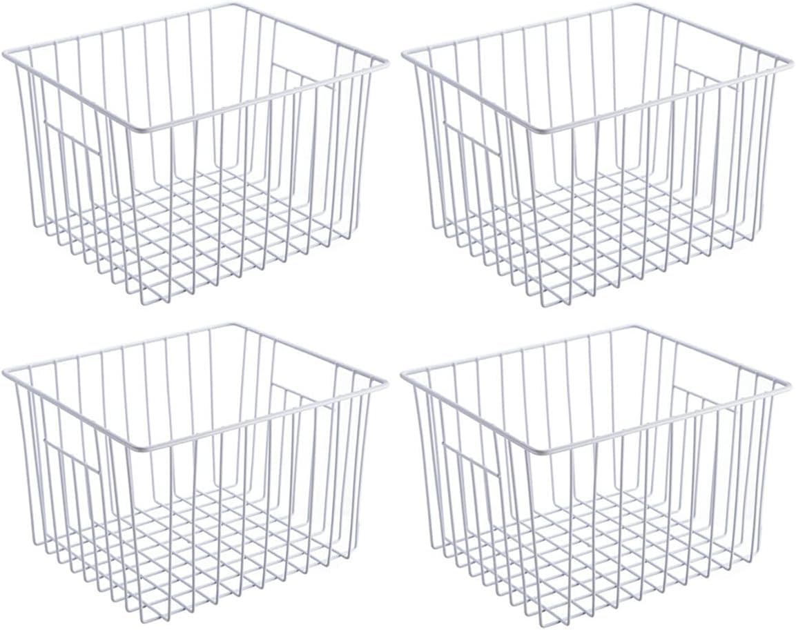 SANNO Freezer Baskets,Storage Organizer Baskets, Household Refrigerator Bin with Built-in Handles for Cabinets, Pantry, Closets, Bedrooms - Set of 4