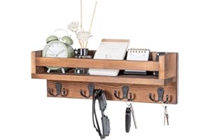 Z&L HOUSE Key Holder Wall Mount Wooden Rack, 15.7 Inches, 4 Double Hooks and Small Shelf Design for Mail, Entrance, Foyer, Mu