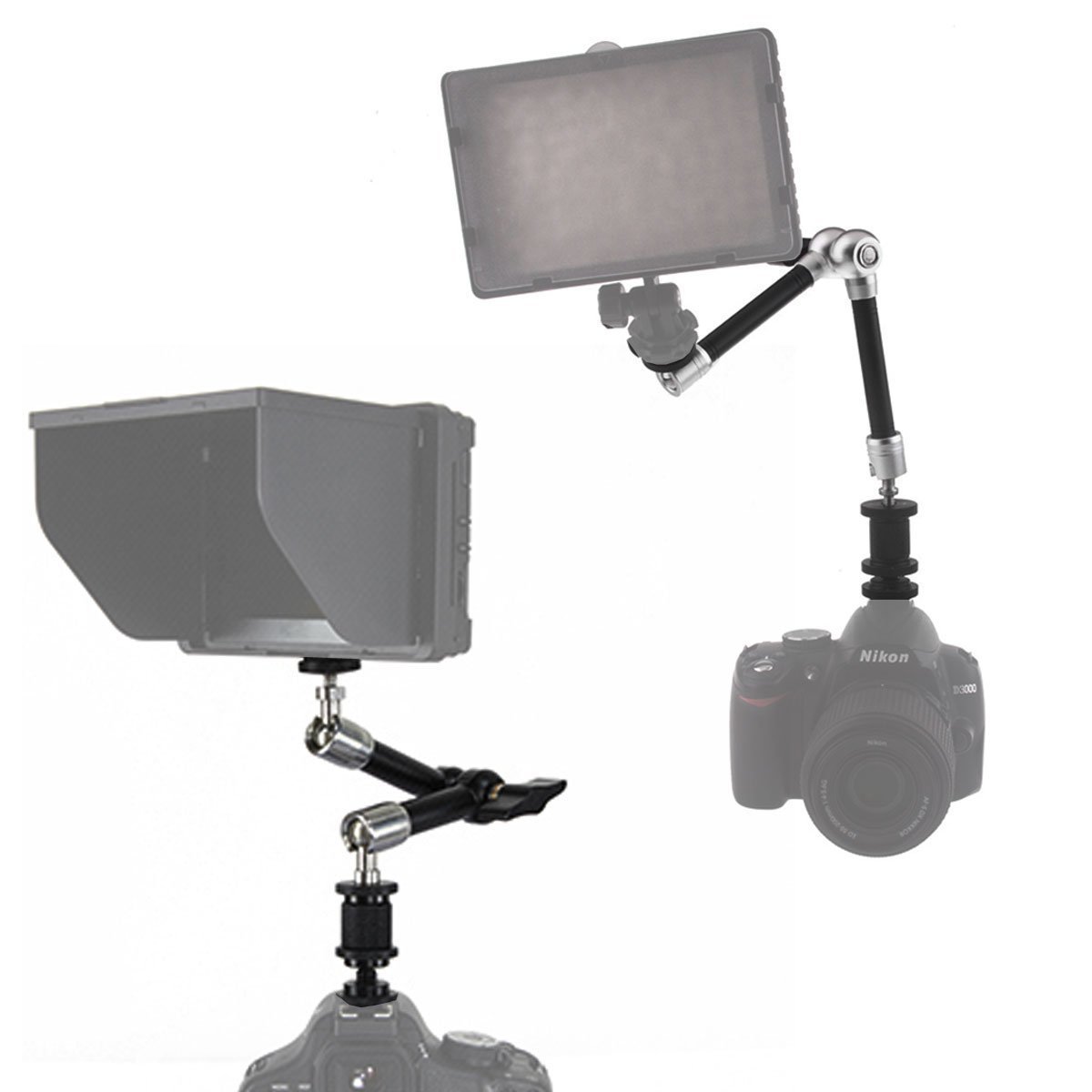 Magic Arm, CAM-ULATA 11 Zoll Einstellbar Reibung Articulating Magic Arm für Hot Shoe Mount DSLR Kamera Rig LCD DV Monitor / LED Leuchtet Taschenlampe Dolly Auto, Silber, 28cm / 11 \