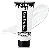 Go Ho White Face Body Paint 2.37oz, Cream-Blendable Halloween Clown Makeup | High Pigment, Water Based, White Face Makeup, Full Body Paint for Cosplay SFX Goth Joker Skeleton Zombie Vampire Costume
