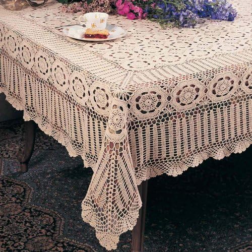 Handmade Crochet Lace Tablecloth. 100% Cotton Crochet. White, 45 Inch Square. One piece .