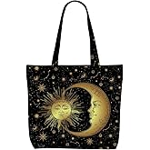 Decohim Sun and Moon Mystic Canvas Tote Bag Boho Canvas Bag with Pocket for Work Office Women Christmas Birthday Gifts