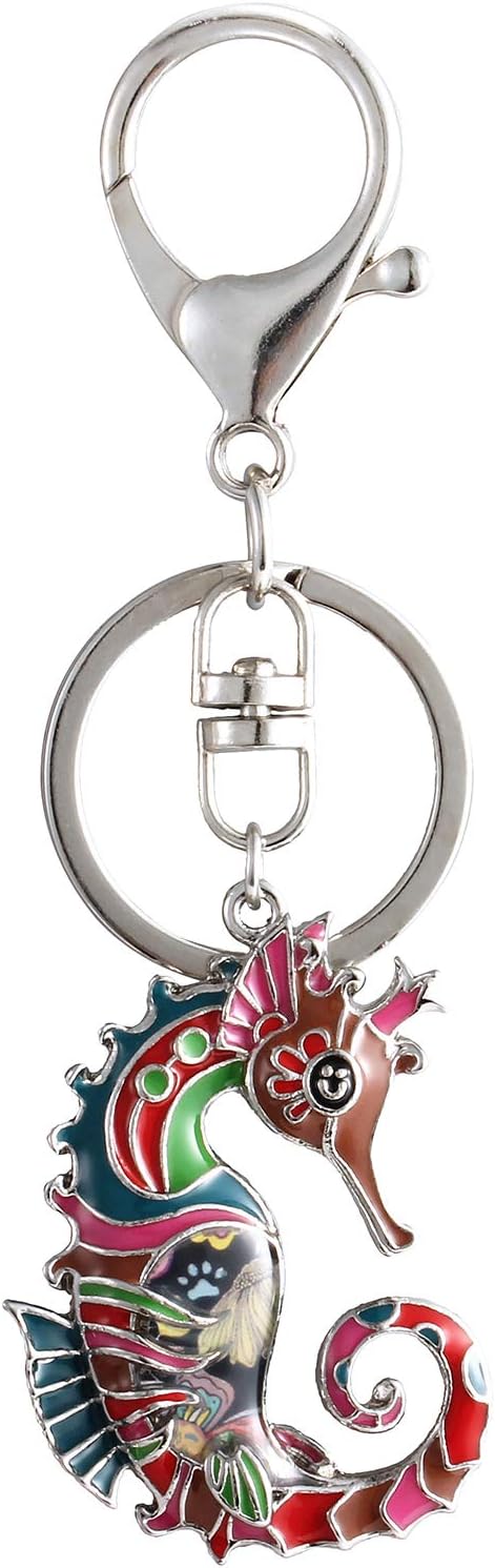 Luckeyui womens 1 Unique Seahorse Keychain Gift 1 Enamel Sea Life Keyring Multicolor
