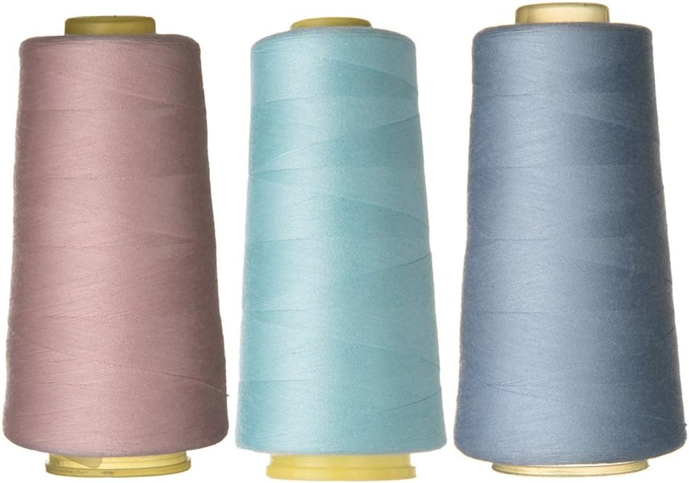 RCL Polyester Sewing Thread for Quilting Serger Overlock Merrow Single Needle All Purpose Machine Thread 3 Large Cones Assorted Colors (3000 Yards Each)
