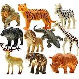 HNVOUER Animals Figure, 5 inches Jungle Animals Toys Set, 10 Pieces Plastic Animals Action Figure Toys Set, Forest Animals Toys Playset, Realistic Wild Animal, Eduactional Toys For Kids Toddler