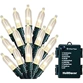 HoliDecor Christmas Lights - Battery Operated String Lights 50 Count Clear LED Mini Lights 8 Modes Mini Light Set with Timer for Xmas Tree Wreath Party Indoor Outdoor Decor, Waterproof, Warm White