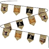 Jolly Roger Pirate Banner - String Flags, Fabric Bunting, Indoor/Outdoor Decorations, Pirate Theme Party Sign