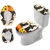 CRAFTYMELODY 2Pcs Halloween Toilet Lid Cover and Tank Cover Set Black Cat Stretch Cover Set Pumpkin Toilet Seat Covers Fabric Sets Machine Wash Fits Round Elongated Oblong for Bathroom Replacement