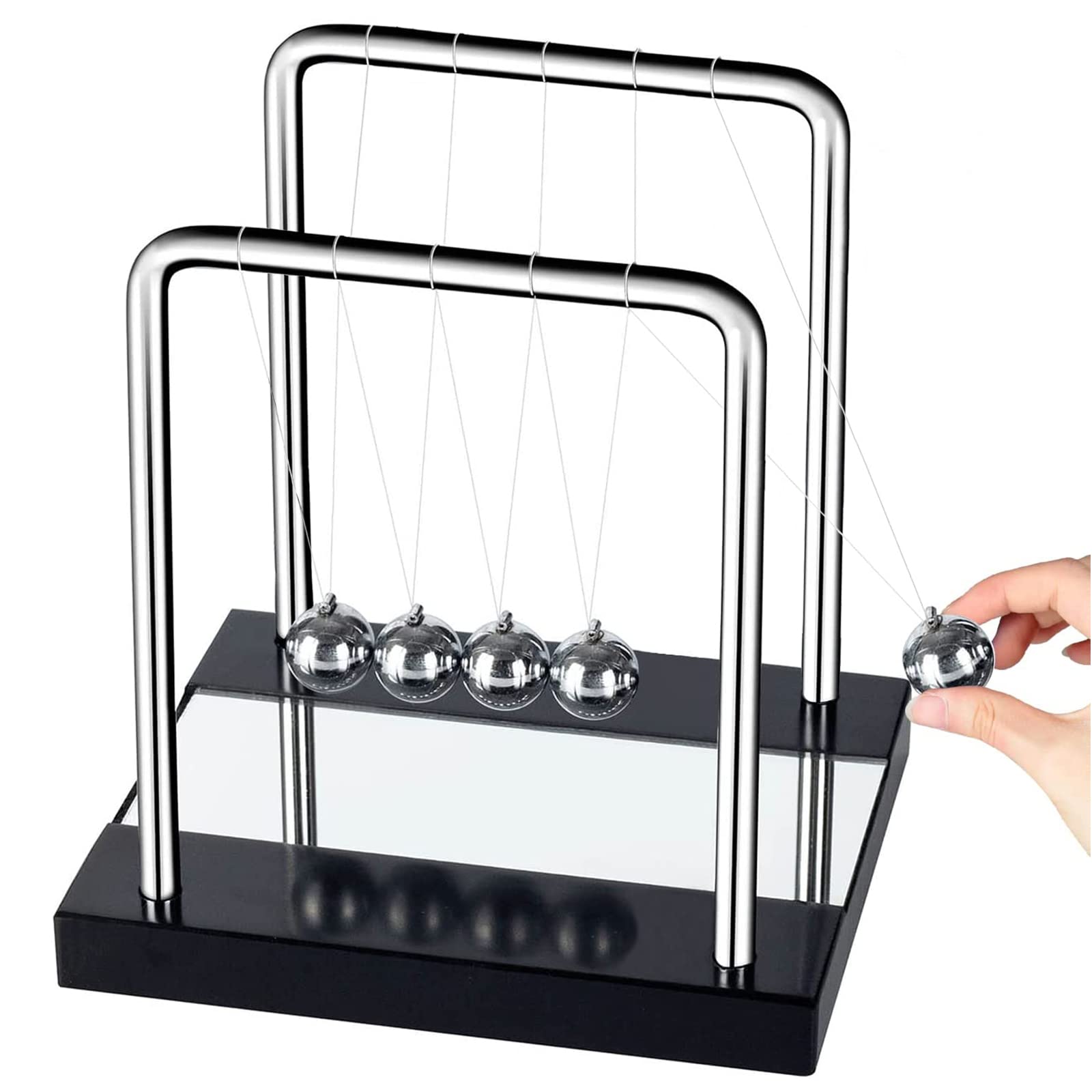 WOHOT Newton Cradle Balance Ball,Large 18cm Newton Pendulum,5 Physical Swinging Magnetic Balls, Educational Science Office Desk Toy Stress Relief Gift