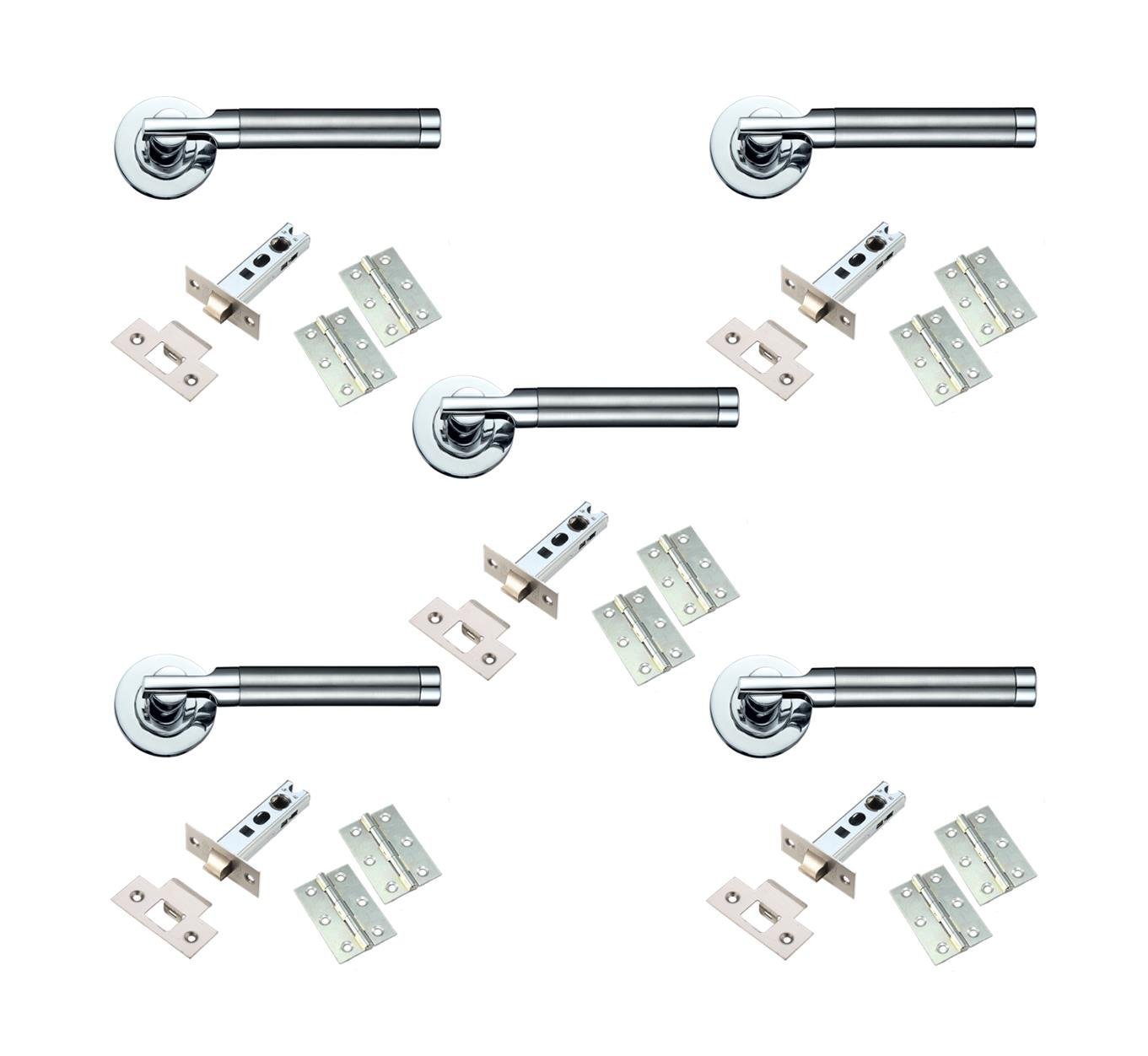 DJM Direct Dual Finish Lever Internal Door Handle Latch 5 Pack - Satin/Polished Chrome