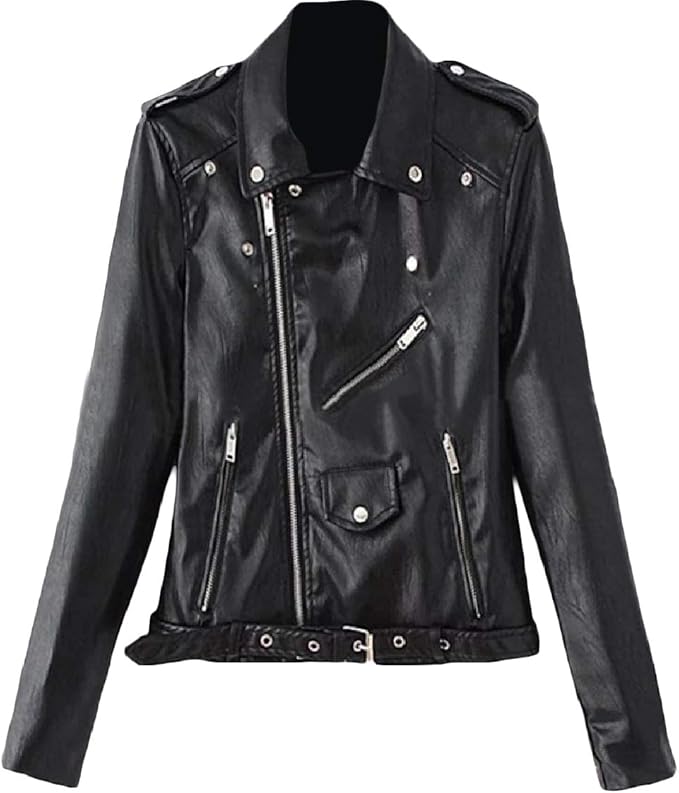 DressUWomen womens Lapel Thin Pu Leather Solid Zip Oversized Jacket Overcoat: Amazon.co.uk: Clothing
