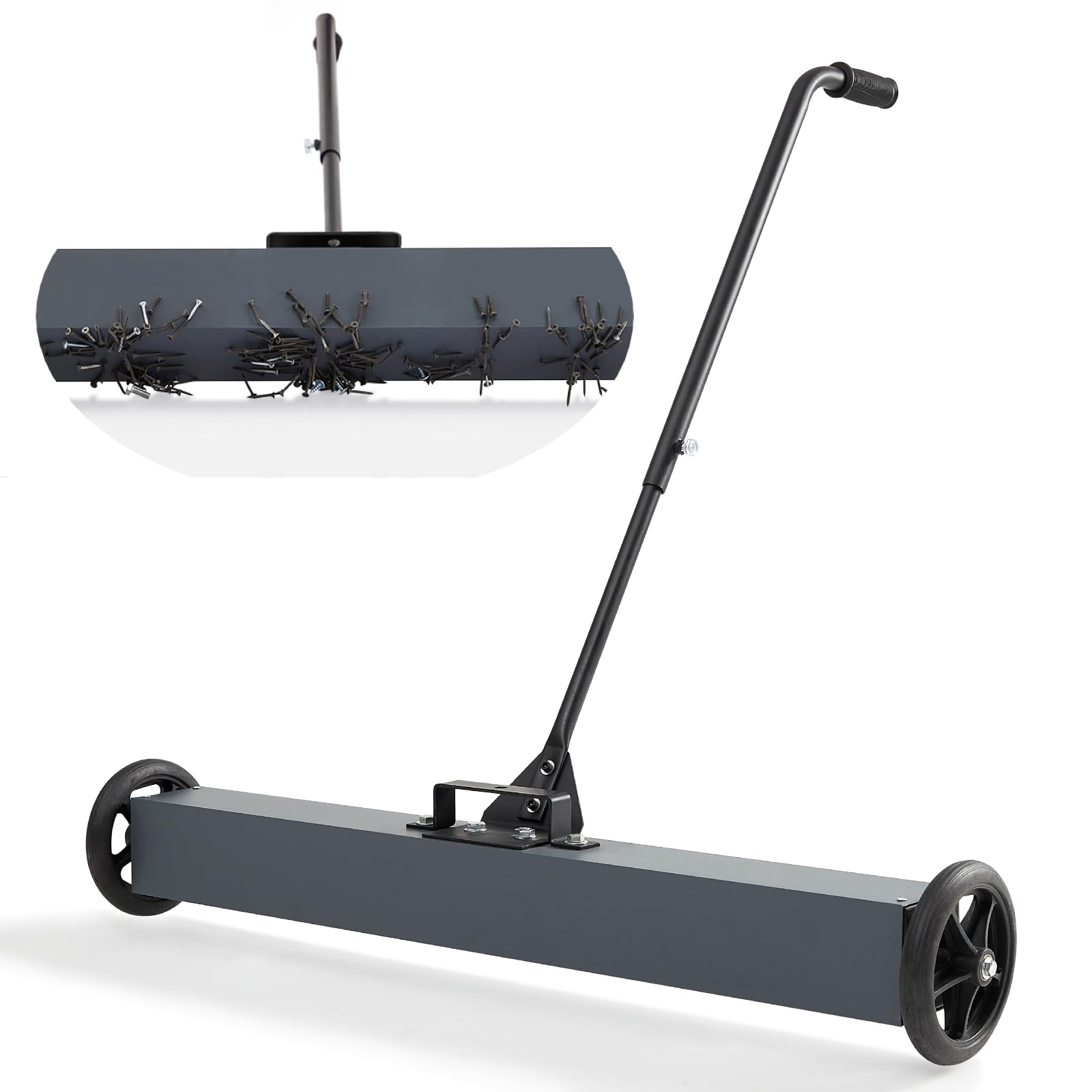 Photo 1 of Towallmark 24-Inch Magnetic Sweeper with Wheels, Rolling Magnetic Sweeper Quick Release Latch & Adjustable Long Handle, Magnetic Pickup Tool to Pick Up Nails, 33 LBS Capacity