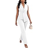Kafiloe Pant Suits for Women Dressy 2 Piece Business Casual Outfits Sleeveless Blazer Vest Straight Pants Set