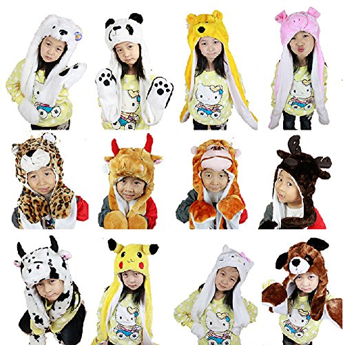Tonwhar Cartoon Animal Hood Hoodie Hat with Attached Scarf and Mittens