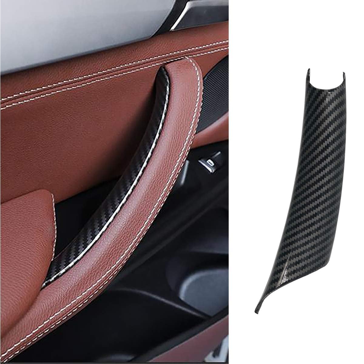 TTCR-II Door Handle Cover Compatible with BMW X5 X6,ABS Carbon Fiber Pattern Left Passenger Side Door Armrest Trim(Leather Cover NOT Included) Compatible with BMW X5 2007-2013 and X6 2008-2014)(Left)