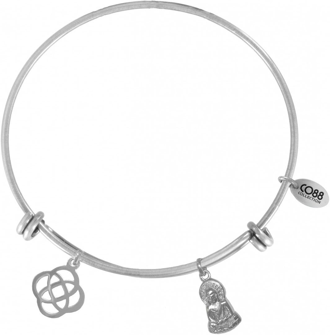 Bangle women Co88 Celestial steel silver charm BUDDHA 2 NODE 8CB-21009