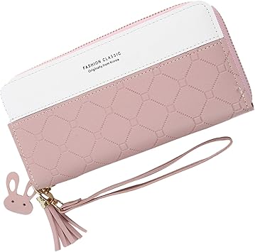 Amazon Lasse Moa 財布 レディース 長財布 かわいい おしゃれ 女の子 ラウンドファスナー 大容量 ツートンカラー ピンク Lasse Moa 財布
