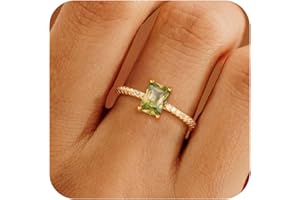 Honsny Gold Birthstone Rings for Women Non Tarnish Wedding 14K Gold Plated Emerald Engagement Promise Rings Cubic Zirconia Stackable Dainty Gemstone Pinky Eternity Band Ring Jewelry Birthsday Gifts