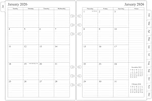 newestor 2026 Monthly Planner Refills for A5 6-Ring Binder, Two Pages Per Month, Jan 2026 to Dec 2026, A5 Size, 6-Hole Punched
