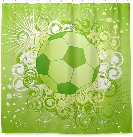 Amazon Kapanou防水 シャワーカーテン 緑の背景デザインのサッカー かわいいシャワーカーテン ユニットバス バスルーム 芸術の装飾 180cmx180cm バスフック付き 取り付け簡単 シャワーカーテン ホーム キッチン オンライン通販