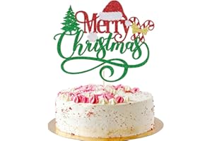 AROKIPPRY Merry Christmas Cake Topper,Glitter green Xmas Holiday Cake Decorations,for Winter Christmas Santa Happy New Year PartyChristmas Theme Party Cake Decorations (red green)