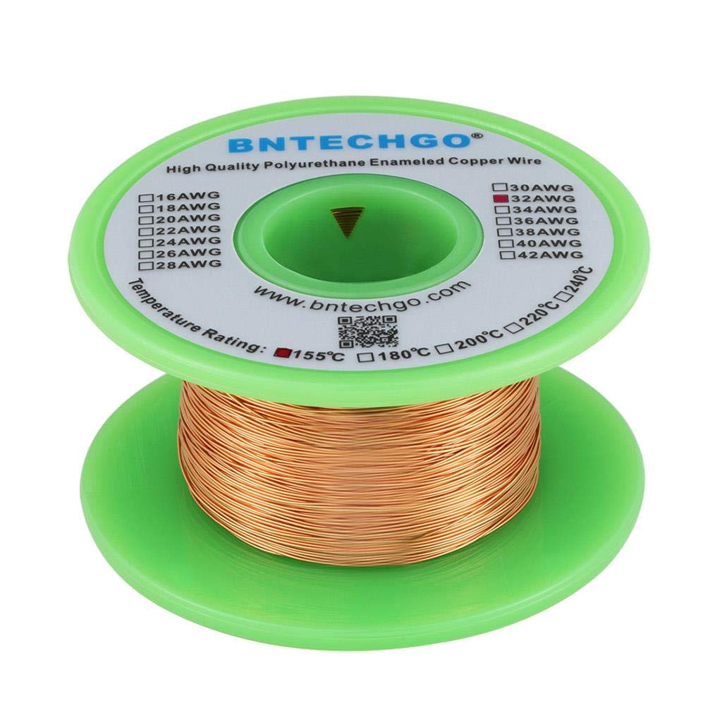 BNTECHGO 32 AWG Magnet Wire - Enameled Copper Wire - Enameled Magnet Winding Wire - 4 oz - 0.0078" Diameter 1 Spool Coil Natural Temperature Rating 155℃ Widely Used for Transformers Inductors