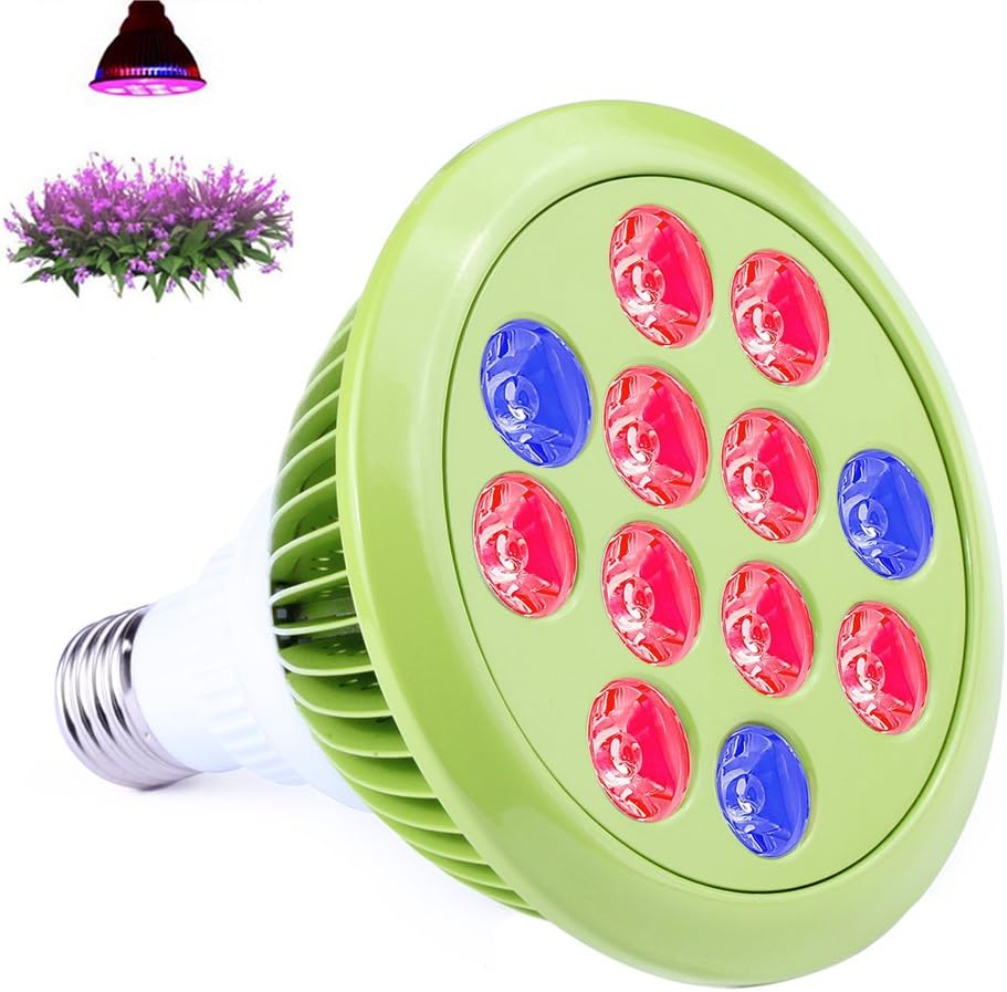 AVAWAY LED Plant Light, Grow Plant Light Bulb for Indoor Plant, Flower, Vegetable, Hydroponic, Greenhouse - 12 LEDs (3 Blue & 9 Red), E27 12W/24W