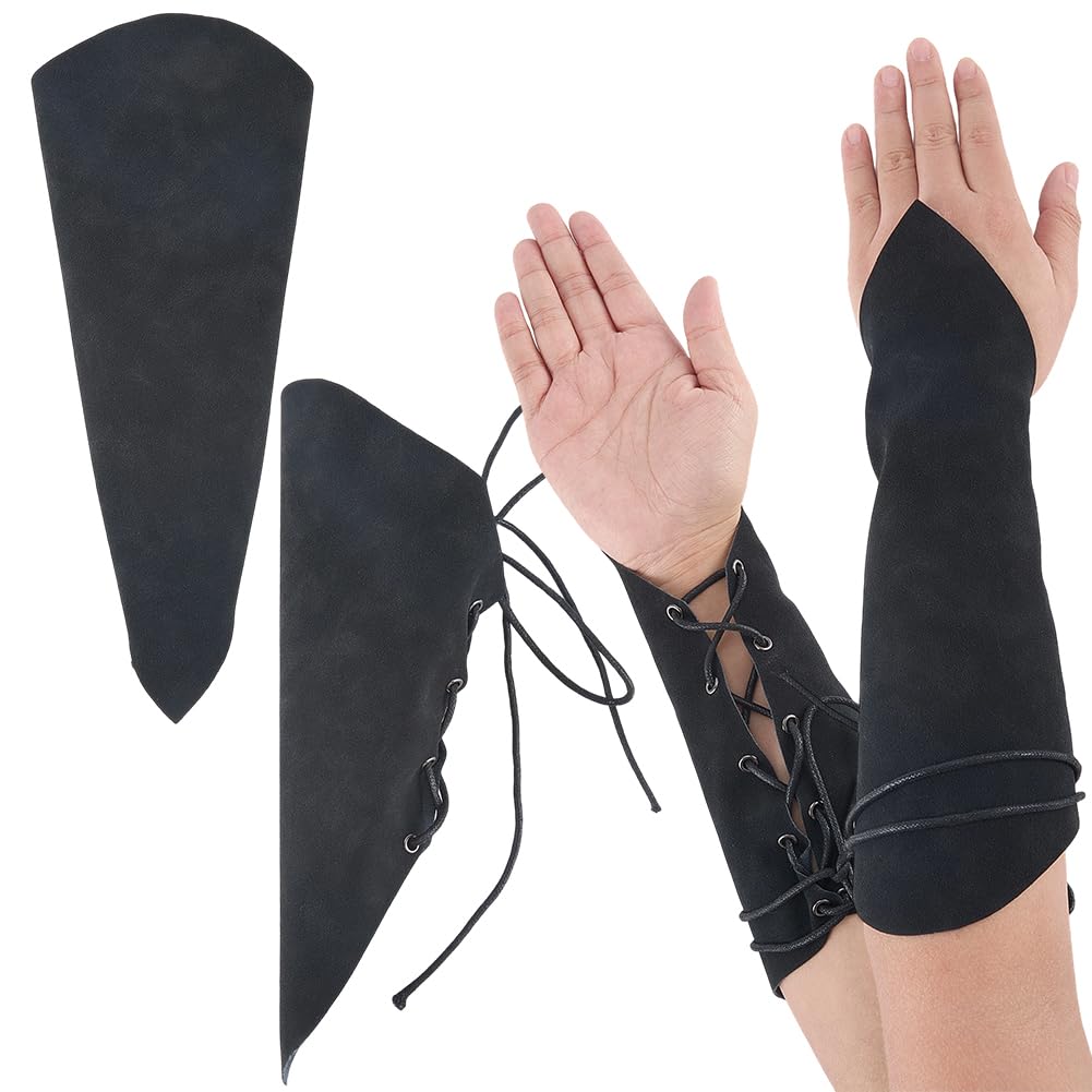 CALFOVERA 2Pcs Medieval Armor Guards Black Faux Suede Viking Cuff Wristband Renaissance Arm Guard Bracers Soft Adjustable Unisex Costumefor Cosplay Halloween Party Accessories Men Women