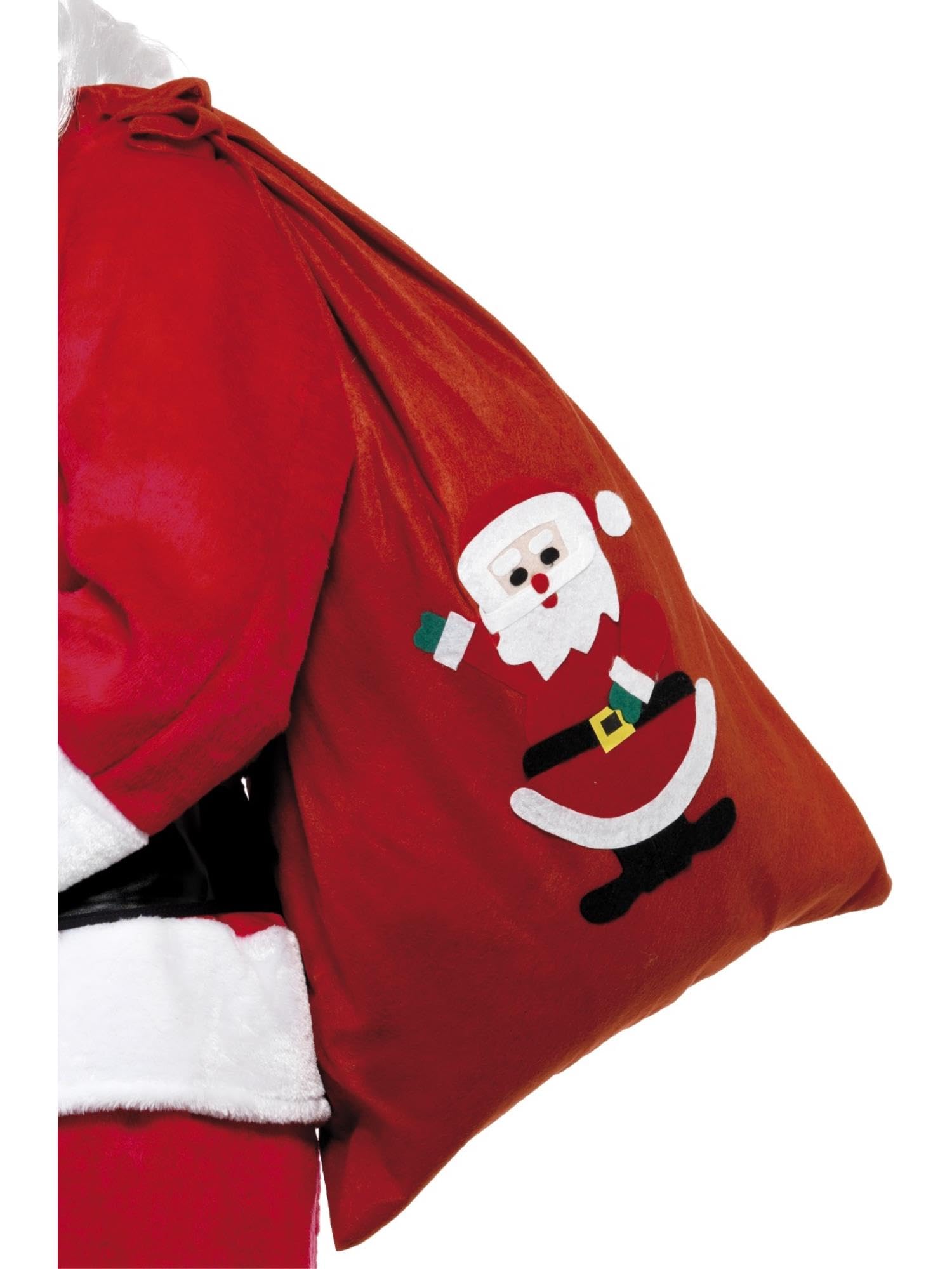 Smiffys Santa Sack, Red with Motif & Drawstring Tie, 90x60cm/35x23in, Christmas Fancy Dress Accessory, Santa Dress Up Party Goods