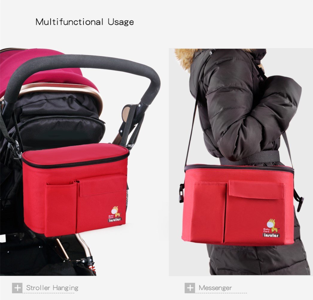 Stroller Organizer Bag for Smart Moms, Baby Diaper Bag with Removable Shoulder Straps, Hanging Storage Bag Fits All Strollers, Extra-Large Storage Space