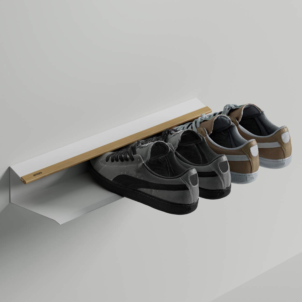 Armore Shoe Rack Modern Space Saving Slim Wall Hanging White Metal Wood Entrance with 1 View Shelf Up to 3 Pairs of Shoes Durable Narrow Open Shelf