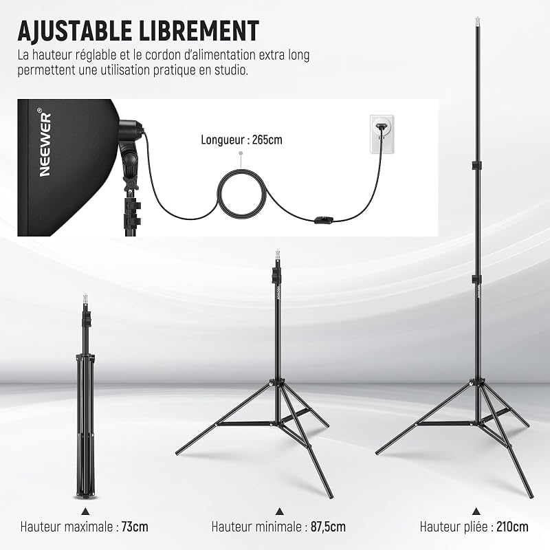 700W Kit d'éclairage équivalent, 3 Ampoules LED 5700K, 24x24 inches Softboxes avec Douille E26, Kit d'éclairage Continu pour la Photographie, équipement de Studio Photo