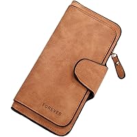 SUVERCH Women's Small Leather Wallet With RFID Blocking - Dark Grey Mini Purse With ID Window