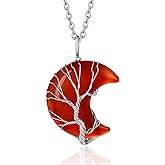 Bestyle Tree of Life Wrapped Healing Crystal Necklaces 12 Month Birthstone Pendant for Women, Crescent/Heart Gemstone Jewelry, Vintage Birthday Gifts/Energy Gift