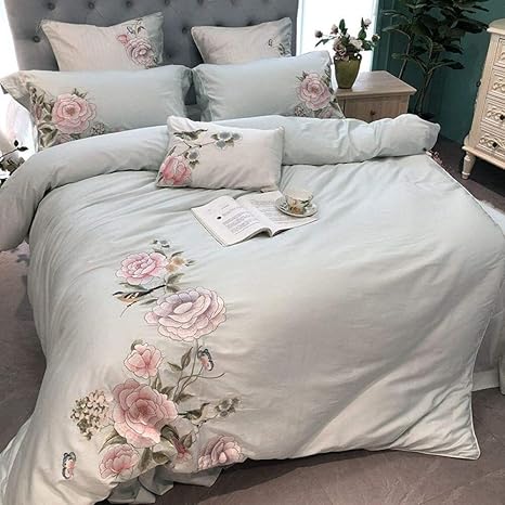 Amazon Xueqin 布団カバー80年代エジプト綿布団カバー刺繍入り無地手作りベッドシート 布団カバー布団カバーピンクと白の枕カバー クイーン キング4ピース寝具 Xueqin Color Colore 2 Size King Size 4 Pezzi 寝具カバーセット オンライン通販