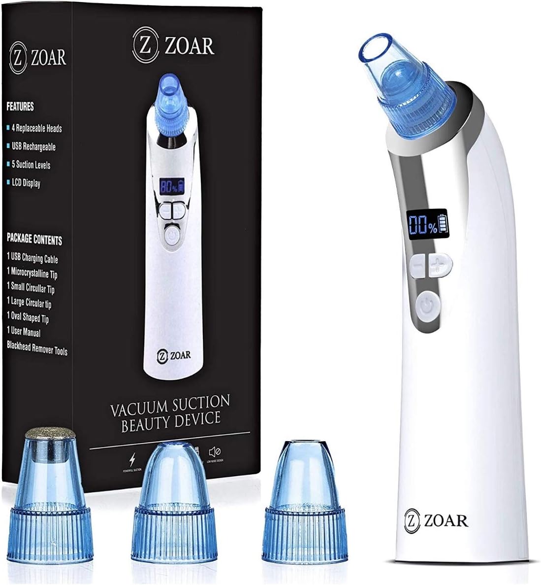 Blackhead Remover Vacuum- Electric Pore Vacuum Cleaner Blackhead Extractor Tool Device Acne Comedone Extractor Kit with LCD Display | 4 Probes | USB rechargeable & Blackhead Cleaning Tools