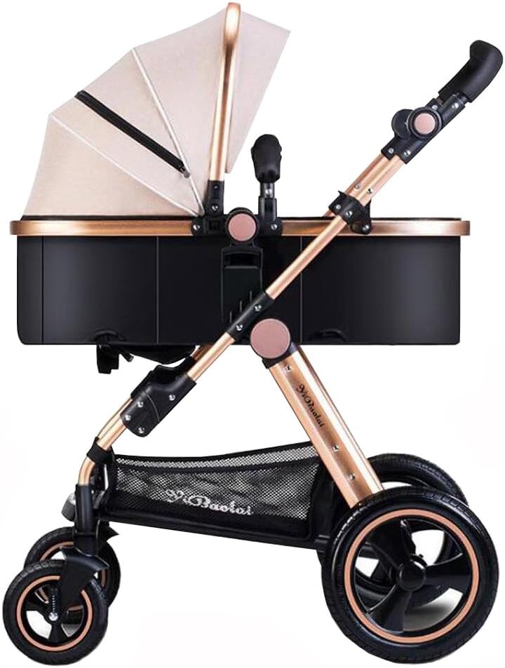 BBZZZ- Baby Stroller High Landscape Light Foldable Sitting Reclining Baby Carriage Trolley Carriage Infant Stroller Pushchair Pram /0-36 Months/Explosion-proof Wheel/large Storage Basket/All Seasons