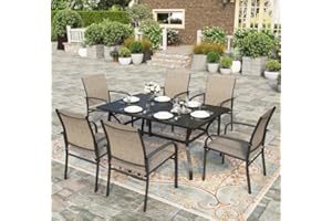 HERA'S HOUSE Patio Table and Chairs Set with Umbrella Hole, 7 Pieces All Weather Outdoor Patio Dining Sets for Backyard Lawn Deck