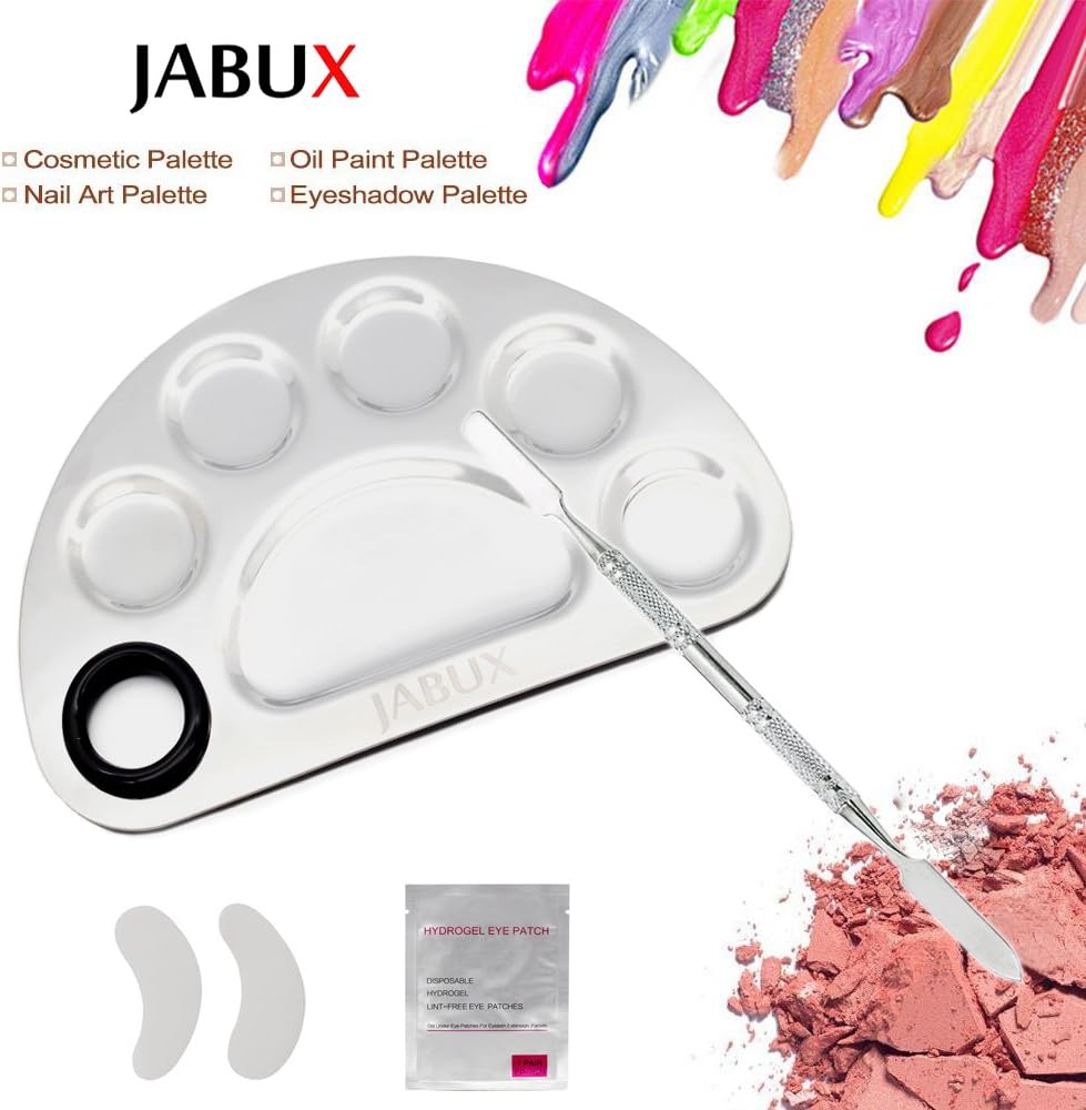 JABUX Stainless Steel Cosmetic Makeup Palette 6-Well Nail-art Palette Cosmetic Artist Mixing Palette with Knife Tool