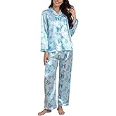 CloudLike Women Silk Satin Pajamas Sets 2 Piece Fall Pj Long Sleeve Button Down Sleepwear Nightwear Mathching Loungewear