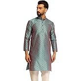 Sojanya (Since 1958 Men'S Jacquard Silk Contrast Red Thread Woven Design Long Kurta