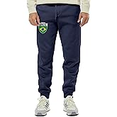 Brazil Crest - Brasil Futbol National Soccer Cup Unisex Drawstring Fleece Jogger Pants (Medium, Navy Blue)