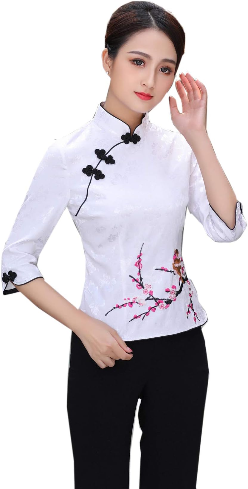XueXianWomens Ladies Bird with Plum Blossom Embroidered Chinese Style Tang Suit Blouse Qipao Tops