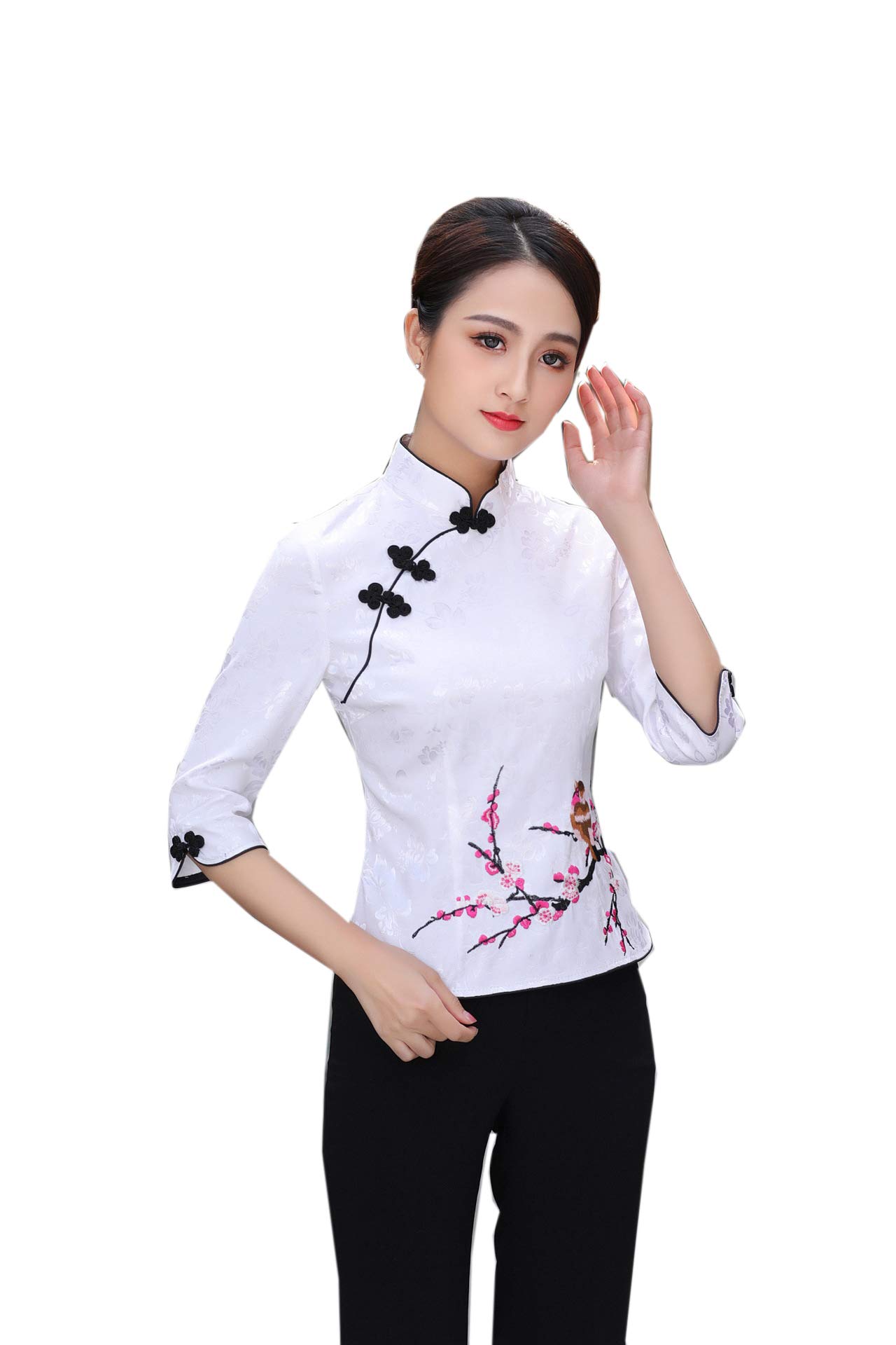 XueXianWomens Ladies Bird with Plum Blossom Embroidered Chinese Style Tang Suit Blouse Qipao Tops