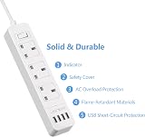 JSVER Extension Lead USB 3 Outlets 4 USB 10.5W 13A 245mm White view 5
