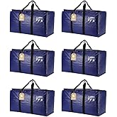 Cryster 6 Pack Moving Bags Heavy Duty, Extra Large Storage Totes Bag with Zippers and Sturdy Handles, Packing Bags for Moving, Storage, Travel, Space Saving, Moving Boxes College Essentials Blue