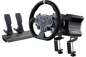 MOZA R5 Bundle Kit Racing Gaming Simulator 5.5Nm Direct Drive Wheelbase,Unbeatable Rigid & Durable 11-Inch ES Racing Wheel SR-P Lite Dual Pedal and Desk Clamp for Experienced Enthusiasts
