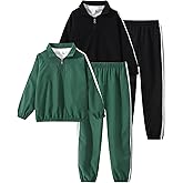 JOLYSHILD Boy 4 Piece Stripes Long Sleeve Stand Collar Half-Zip Pullover Sweatshirt and Sweatpants Outfit 3-12Y